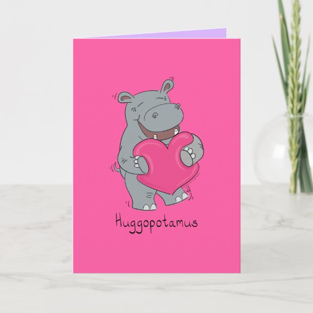 Huggopotamus Valentinstag Hippo-Karte Rosa Karte (Vorderseite)