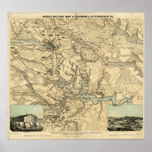 Hughes Military Map von Richmond und Petersburgh Poster (Vorne)