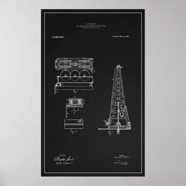 HUGHES TOOL COMPANY ÖL DERRICK PATENT 1916 POSTER (Vorne)