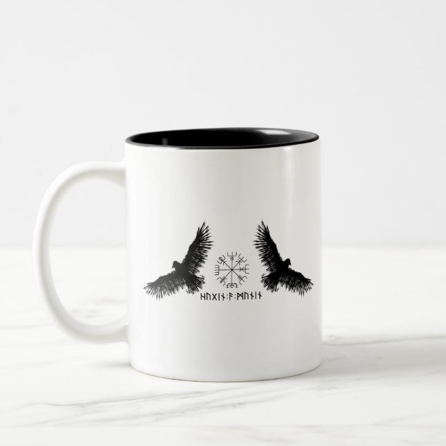 Hugin & Munin | Vegvisir | Odins Raben | schwarz Zweifarbige Tasse (Links)