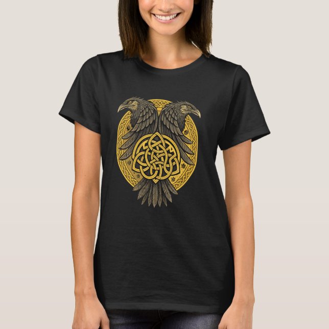 Huginn & Muninn Viking keltische Knüpfarbeit Raven T-Shirt (Vorderseite)
