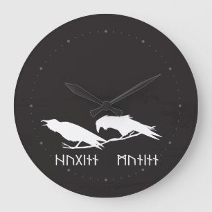 Huginn und Muninn Wikinger Raben nordeuropäische T Große Wanduhr