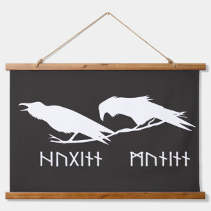 Huginn und Muninn Wikinger Raben nordeuropäische T Wandteppich Mit Holzrahmen