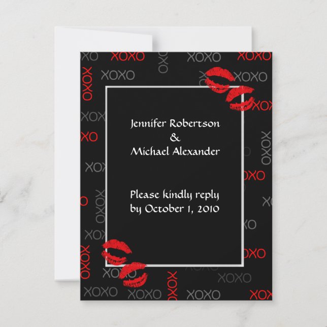 Hugs and Kisses Black Red Wedding Response Cards RSVP Karte (Vorderseite)