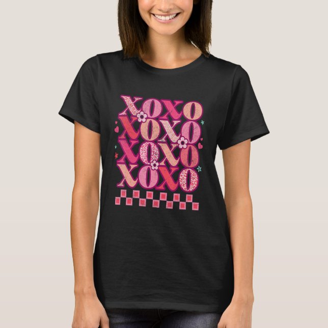 Hugs and Kisses Happy Valentines Day XOXO Retro Le T-Shirt (Vorderseite)