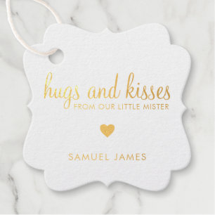 Hugs and Kisses Heart Gold Foil Boy Baby Shower Geschenkanhänger