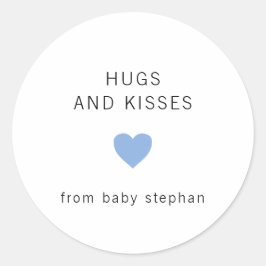 Hugs and Kisses Modern Blue Boy Baby Shower Runder Aufkleber