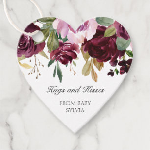 Hugs and Kisses Plum Floral Girl Baby Shooter Geschenkanhänger