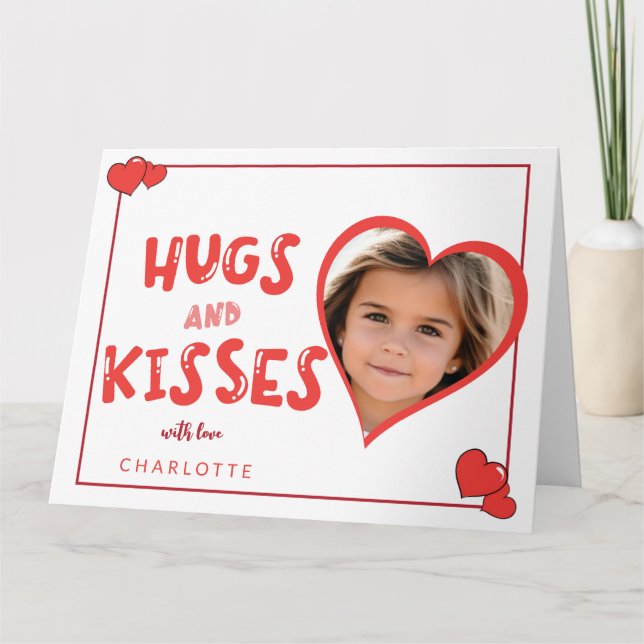 Hugs and Kisses Valentine's Day Custom Foto Karte (Vorderseite)