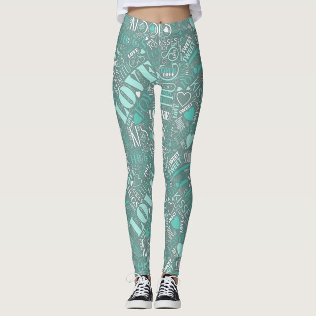 Hugs and Kisses Word Cloud Aquamarin ID286 Leggings (Vorderseite)