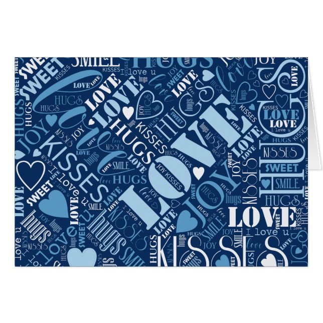 Hugs and Kisses Word Cloud Blue ID286 (Vorderseite (Horizontal))