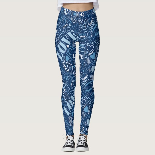 Hugs and Kisses Word Cloud Blue ID286 Leggings (Vorderseite)