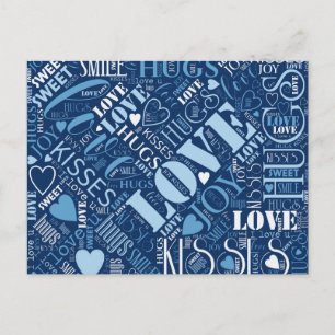 Hugs and Kisses Word Cloud Blue ID286 Postkarte