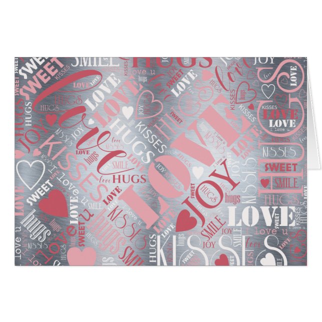 Hugs and Kisses Word Cloud Pink/Silver ID286 (Vorderseite (Horizontal))