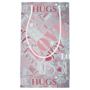 Hugs and Kisses Word Cloud Pink/Silver ID286 Kleine Geschenktüte