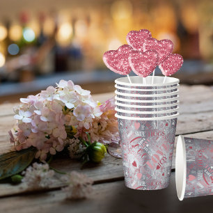 Hugs and Kisses Word Cloud Pink/Silver ID286 Pappbecher