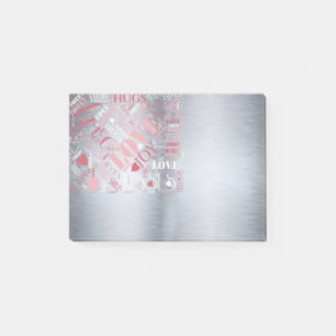 Hugs and Kisses Word Cloud Pink/Silver ID286 Post-it Klebezettel