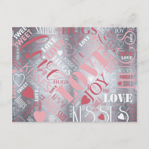 Hugs and Kisses Word Cloud Pink/Silver ID286 Postkarte