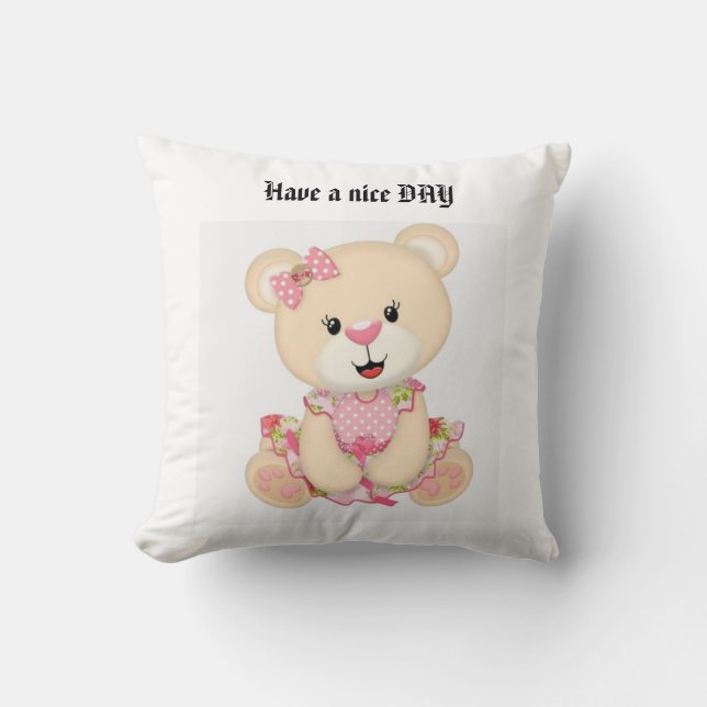 Hugs & Happy: Pink Bear Throw Kissen mit Posi (Vorderseite)