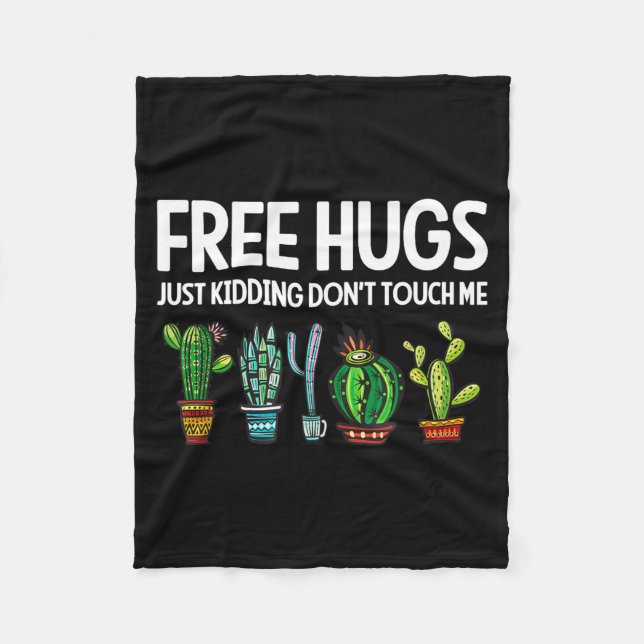 Hugs Just Kidding Don't Touch Me Funny Cactus Joke Fleecedecke (Vorderseite)