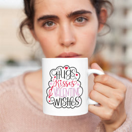 Hugs, kisses and Valentine Wishes, Hearts, Love 2  Kaffeetasse