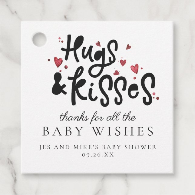 Hugs & Kisses | Baby Showmarke Geschenkanhänger (Vorderseite)