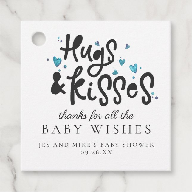 Hugs & Kisses | Baby Showmarke Geschenkanhänger (Vorderseite)