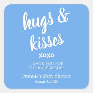 Hugs & Kisses Blue Vielen Dank Baby Shower Square Quadratischer Aufkleber