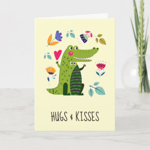 Hugs & Kisses. Funny Crocodile Valentine's Day Feiertagskarte
