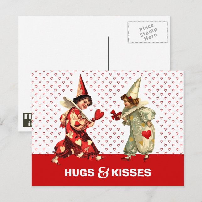 Hugs & Kisses Funny Kids Valentinstag Postkarten (Vorne/Hinten)