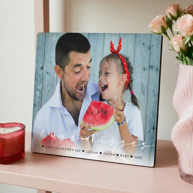 Hugs & Kisses Happy Valentine's Day Family Foto Fotoplatte (Hugs & Kisses Happy Valentine's Day Family Photo Plaque)