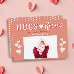 Hugs & Kisses Herz Valentinstag Fotokarte Feiertagskarte