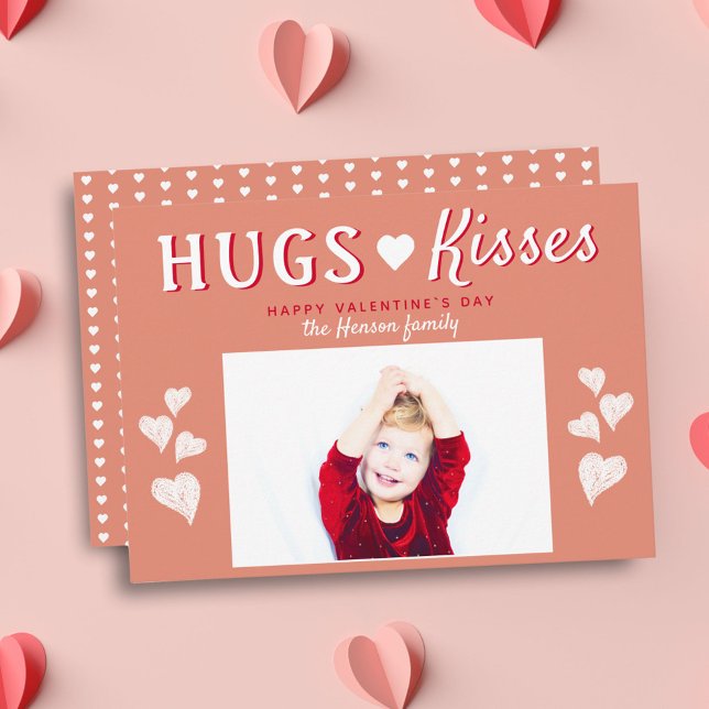 Hugs & Kisses Herz Valentinstag Fotokarte Feiertagskarte (Von Creator hochgeladen)