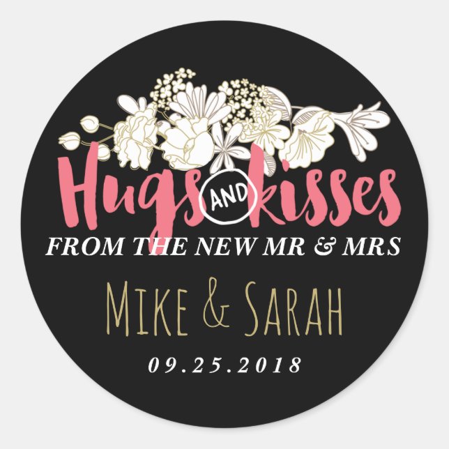 Hugs Kisses Mr. and Mrs Floral Wedding Sticker (Vorderseite)