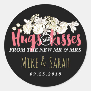 Hugs Kisses Mr. and Mrs Floral Wedding Sticker