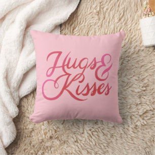 Hugs & Kisses Pink und Red Valentines Herz Kissen