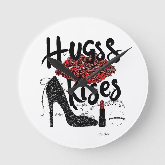 Hugs & Kisses Polka Radio Wall Clock By Gaile Runde Wanduhr (Vorderseite)