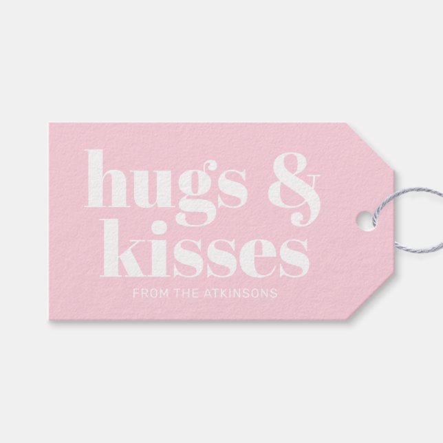 Hugs & Kisses rosa, moderne, fette Typografie Geschenkanhänger (Vorderseite (Horizontal))