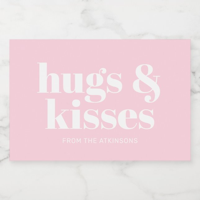 Hugs & Kisses rosa, moderne, fette Typografie Lebensmitteletikett (Einzelnes Label)