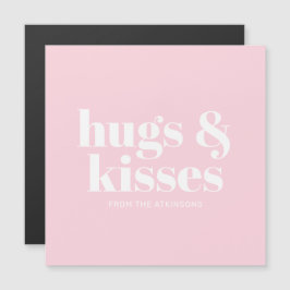 Hugs & Kisses rosa, moderne, fette Typografie Magnetkarte
