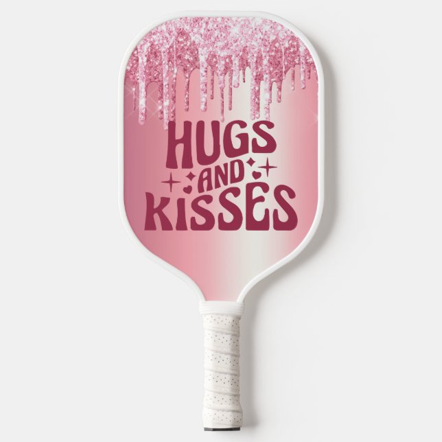 HUGS & KISSES VALENTINE PINK GLITZER TROPFEN CUSTO PICKLEBALL SCHLÄGER (Vorderseite)