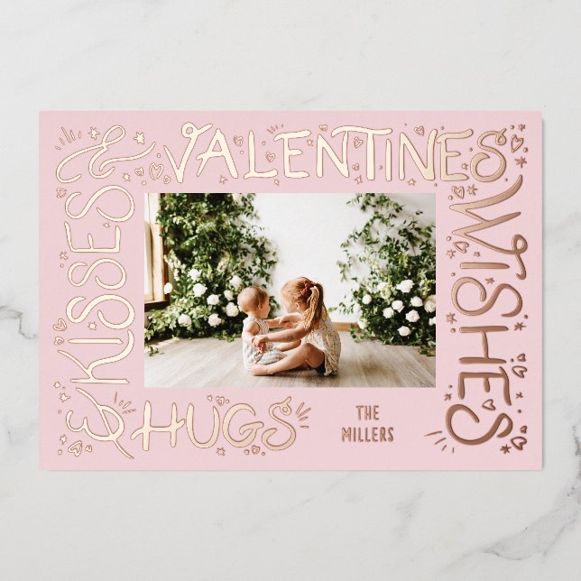 "Hugs & Kisses & Valentinische Wünsche" Hand gesch Folien Feiertagskarte (Vorderseite)