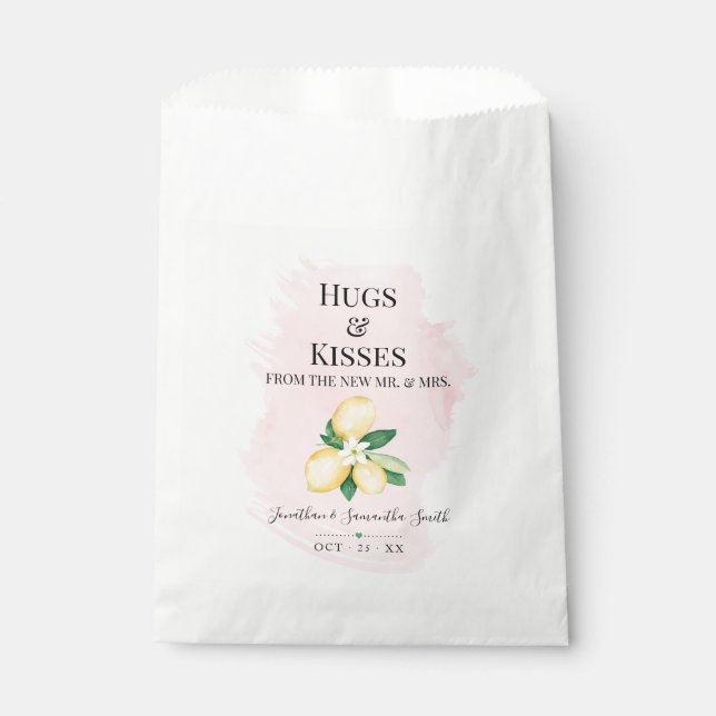 Hugs & Kisses von der neuen Frau Lemons Pink Showe Geschenktütchen (Vorderseite)