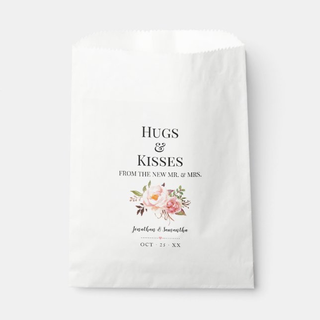 Hugs & Kisses von der neuen Mrs. pink Blumenhochze Geschenktütchen (Vorderseite)