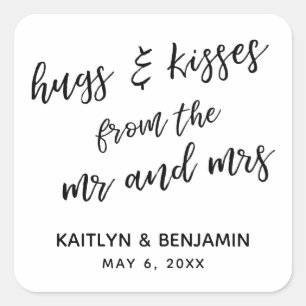 Hugs & Kisses von Mr. und Mrs. Schlicht, Simple Quadratischer Aufkleber