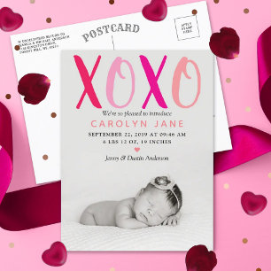 Hugs & Kisses (XOXO) Foto Geburtsankündigung Ankündigungspostkarte