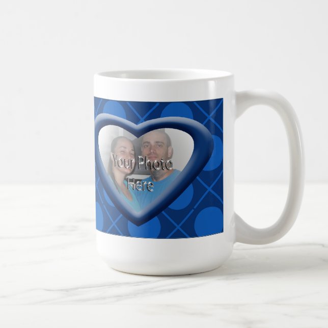 Hugs & Kisses XOXO Herz Foto Tasse Blau (Rechts)