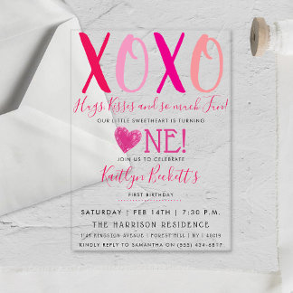 Hugs & Kisses (XOXO) Valentinstag 1. Geburtstag Acryleinladungen