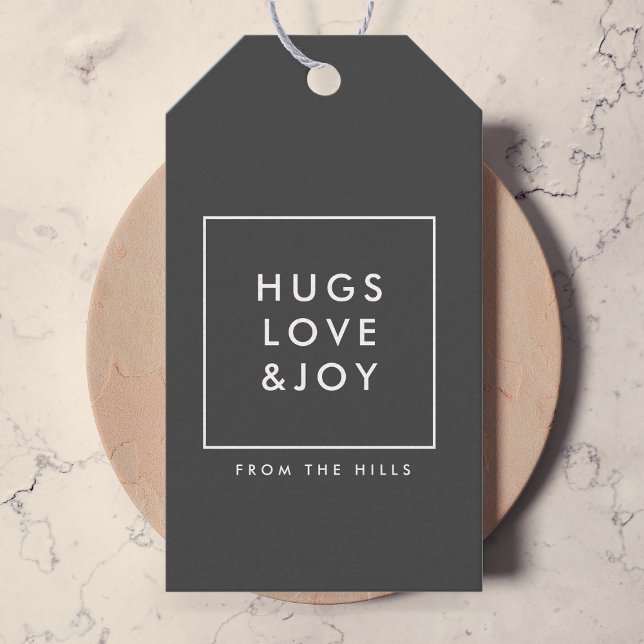 Hugs Liebe und Joy Stylish Weihnachtskohle Grau Geschenkanhänger (Von Creator hochgeladen)