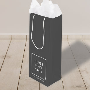 Hugs Liebe und Joy Stylish Weihnachtskohle Grau Geschenktüte Für Weinflaschen